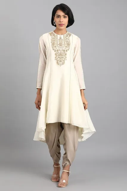 Ecru Round Neck Embroidered Kurta Ecru Round Neck Embroidered Kurta