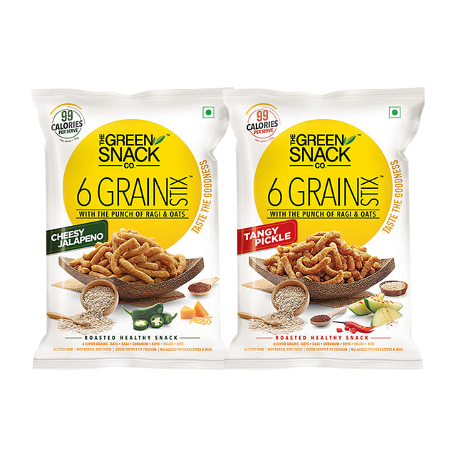 The Green Snack Co Tangy Pickle & Cheesy Jalepeno 6 Grain Stix Combo Pack