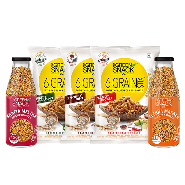 The Green Snack Co 6 Grain Stix With Roasted Namkeen Combo Pack
