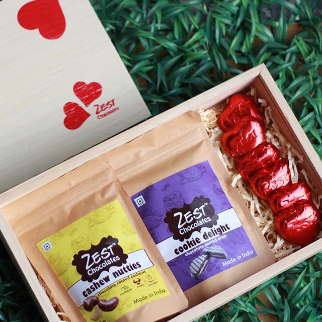 Valentines Wooden Medium Box with Hearts
