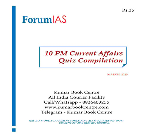 Forum IAS 10pm Current Affairs Quiz Compilation - March 2020 - [PRINTED]