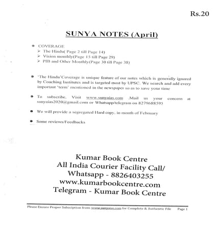 Sunya IAS Short Notes - April 2020 - [PRINTED]