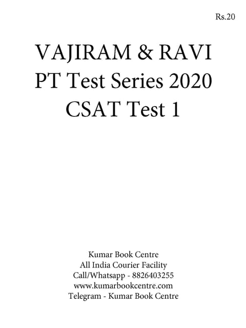 (Set) Vajiram & Ravi PT Test Series 2020 - CSAT Test 1 to Test 6 - [PRINTED]