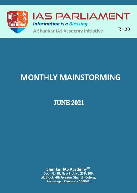 Shankar IAS Monthly Mainstorming - June 2021 - [B/W PRINTOUT]