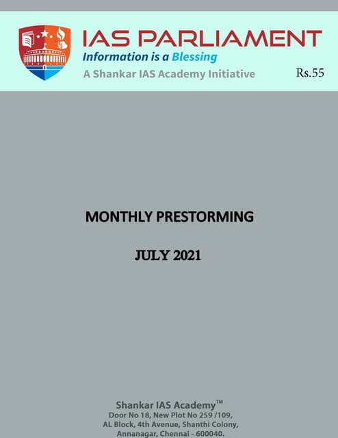 Shankar IAS Monthly Prestorming - July 2021 - [B/W PRINTOUT]