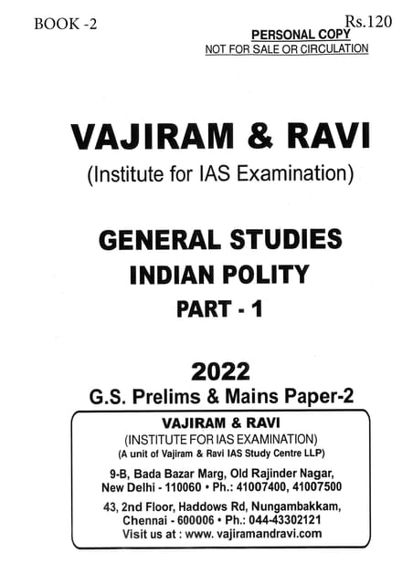 Vajiram & Ravi General Studies GS Printed Notes Yellow Book 2022 - Indian Polity (Part 1) - [B/W PRINTOUT]