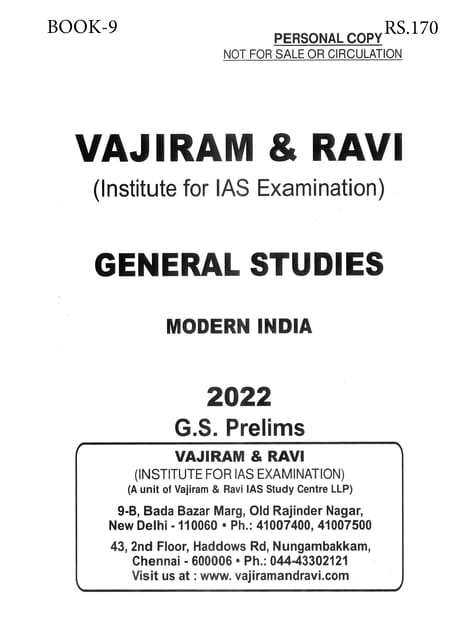 Vajiram & Ravi General Studies GS Printed Notes Yellow Book 2022 - Modern India - [B/W PRINTOUT]
