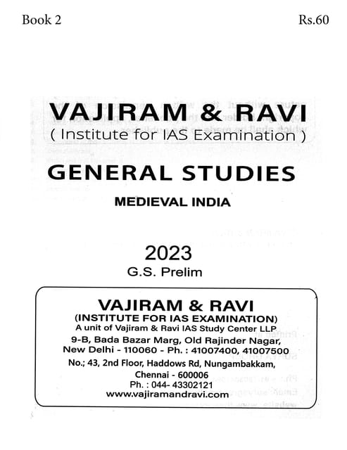 Medieval India - General Studies GS Printed Notes Yellow Book 2023 - Vajiram & Ravi - [B/W PRINTOUT]