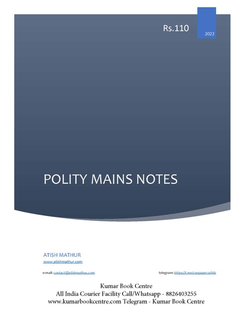Polity Mains 2022 Printed Notes - Atish Mathur - [B/W PRINTOUT]