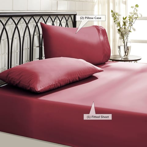 طقم شرشف سرير مطاطي 360 درجة 3 قطع باللون الأحمر الملك