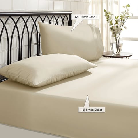 360�Elasticated Fitted Sheet Set 3-Piece King Ivory