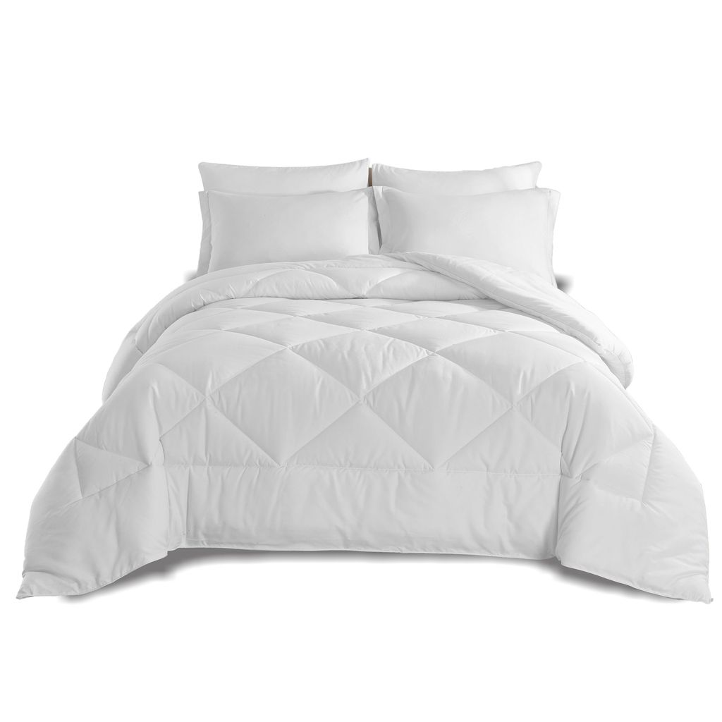 Diamond Quilted Reversible Comforter Set 6-Piece King White