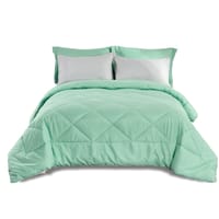 Diamond Quilted Reversible Comforter Set 4-Piece Twin Spa Mint/Light Grey