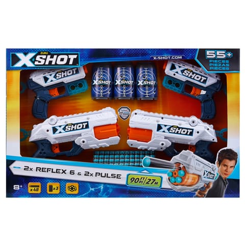 S001-Zuru X-SHOT - Excel-REFLEX 6 Double Pack (2 Shooters, 3Cans,16Darts) Open Box,Bulk,6pcs,No Inner,STD Color