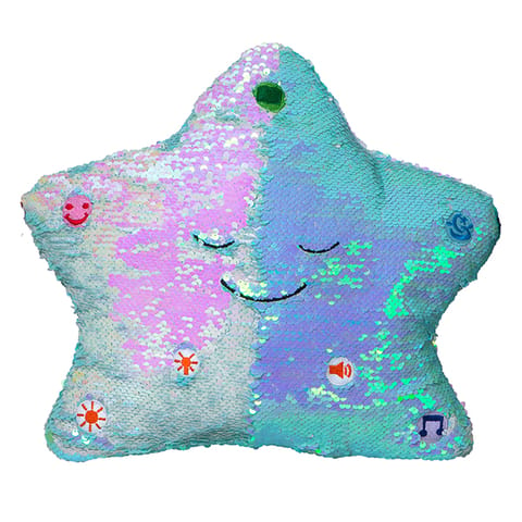 NEW My Dua' Star Light & Sound Sequins Pillow (Light Blue / Pearl)