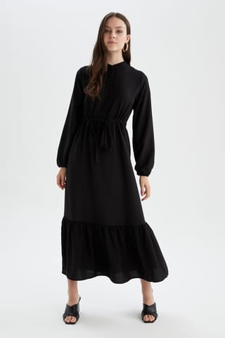 Woman Long Sleeve Woven Dress