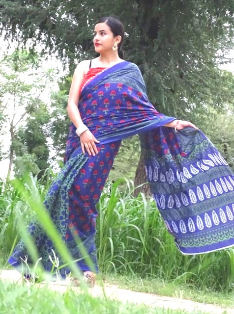 Handloom Cotton Printed Saree with Blouse (VH074)