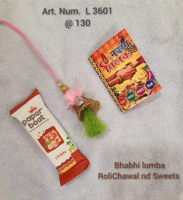 Lumba Rakhi for Bhabhi with Roli Chawal Sweets (L 3601)