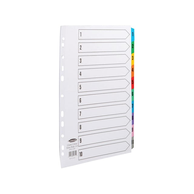Concord Index 1-10 Multipunched Mylar-reinforced Multicolour-Tabs 150gsm Extra Wide A4+ White Ref CS97