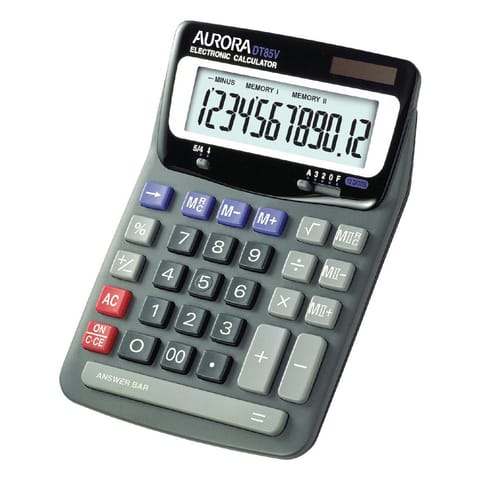 Aurora Desktop Calculator 12 Digit 2x3 Key Memory Battery/Solar Power 140x46x198mm Black Ref DT85V