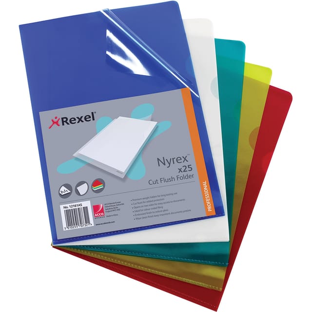 Rexel Nyrex Folder Cut Flush A4 Blue Ref 12161BU [Pack 25]