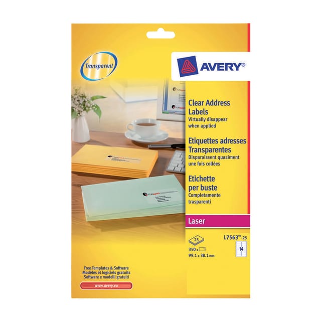 Avery Addressing Labels Laser 14 per Sheet 99.1x38.1mm Clear Ref L7563-25 [350 Labels]