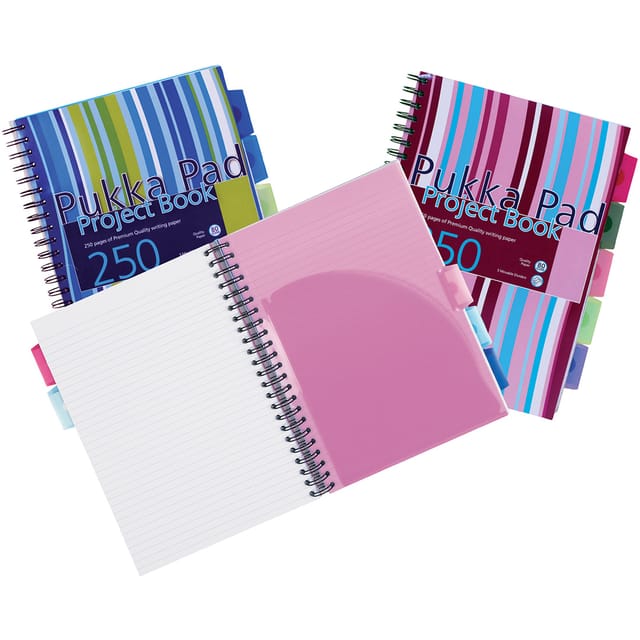 Pukka Pad Project Book Wirebound Perforated Ruled 5-Divider 80gsm 250pp A4 Assorted Ref PROBA4 [Pack 3]