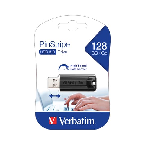 Verbatim Pinstripe Flash Drive 3.0 128GB Black Ref 49319
