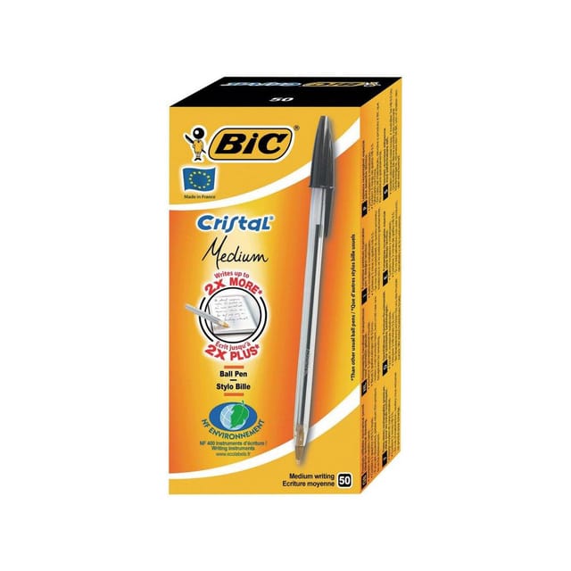 Bic Cristal Ball Pen Clear Barrel 1.0mm Tip 0.32mm Line Black Ref 8373632 [Pack 50]
