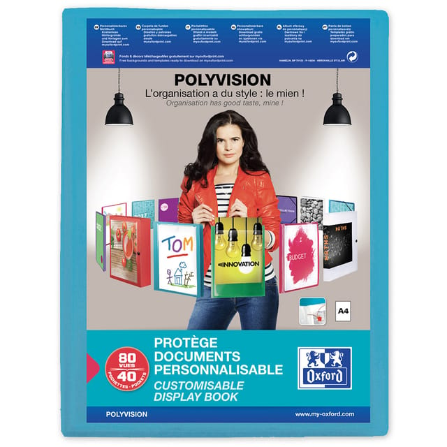 Oxford Polyvision Display Book Polypropylene 40 Pockets A4 Blue Ref 100206231
