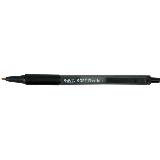 Bic SoftFeel Clic Pen Retractable Rubberised Barrel Med 1.0mm Tip 0.32mm Line Black Ref 837397 [Pack 12]