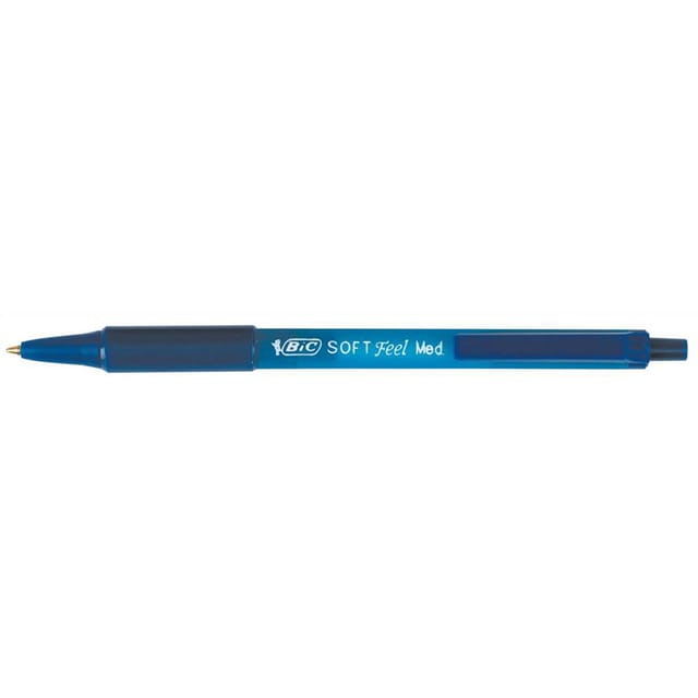 Bic SoftFeel Clic Pen Retractable Rubberised Barrel Med 1.0mm Tip 0.32mm Line Blue Ref 837398 [Pack 12]