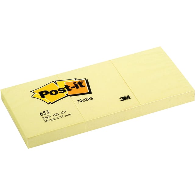 Post-it Canary Yellow Notes Pad of 100 Sheets 38x51mm Ref 653E [Pack 12]