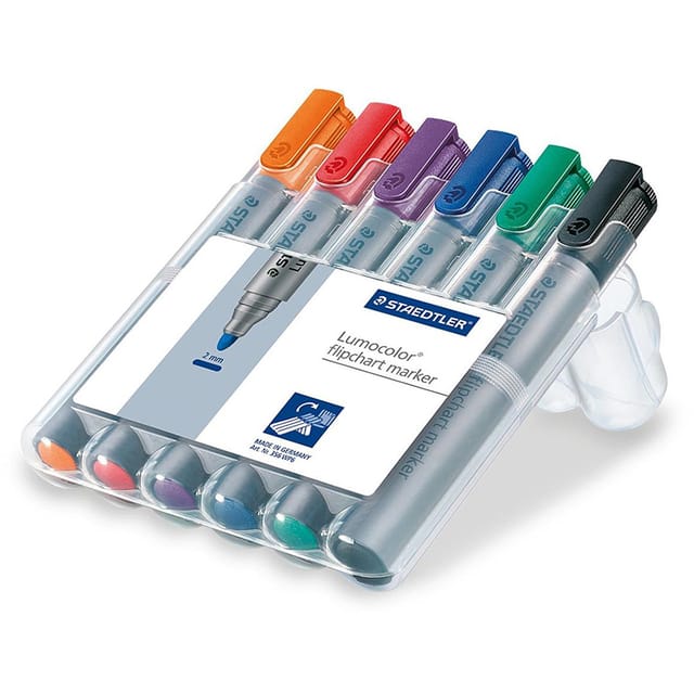 Staedtler Lumocolor Flipchart Markers Dry-safe Bullet Tip 2mm Wallet Asstd Colours Ref 356WP6 [Pack 6]