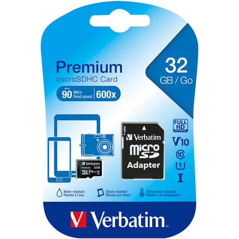 Verbatim Micro SDHC Card Including Adapter 32GB Black Ref 44083
