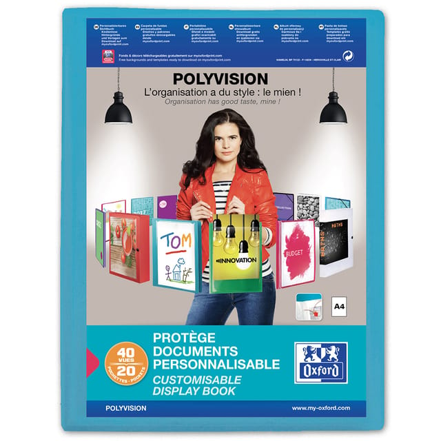 Oxford Polyvision Display Book Polypropylene 20 Pockets A4 Blue Ref 100206087