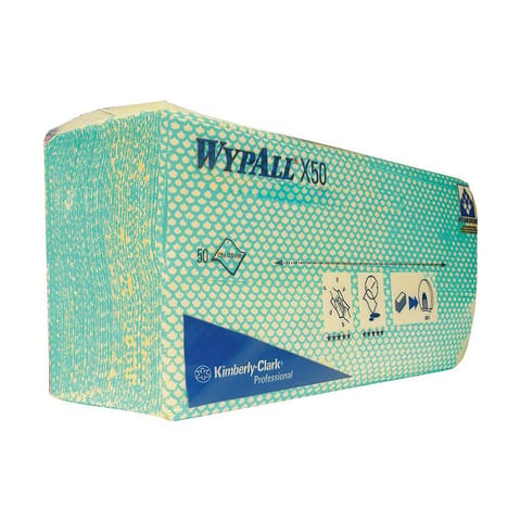 Wypall X50 Cleaning Cloths Absorbent Strong Non-woven Tear-resistant Green Ref 7442 [Pack 50]