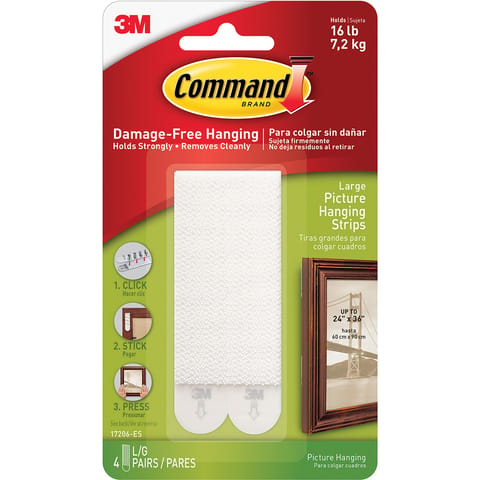 3M Command Picture Hanging Strips Adhesive Large White Ref 17206 [Pack 4]