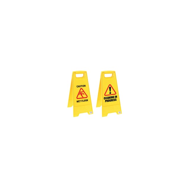 2Work Yellow Folding Safety Sign Caution Wet Floor and Cleaning In Progress 101423