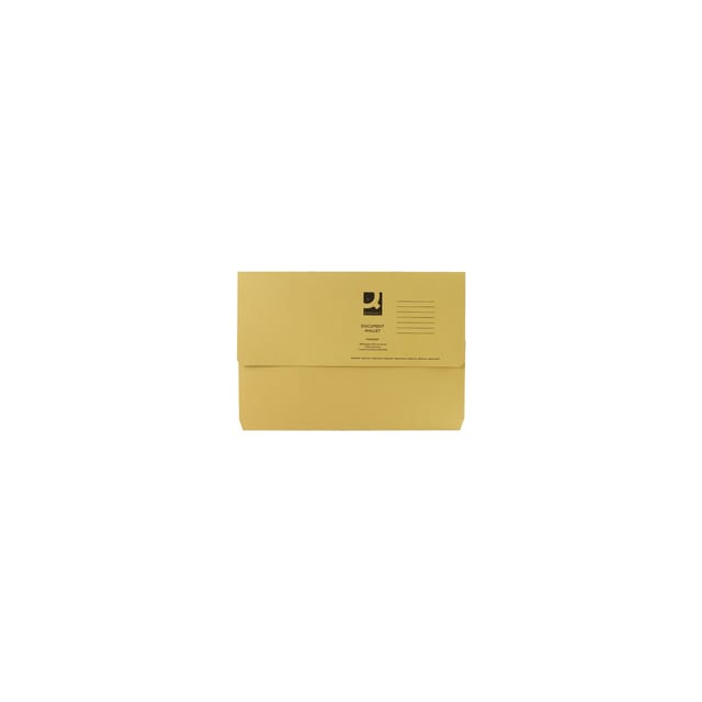 Document Wallet Half Flap Foolscap Yellow Pack 50 Q-Connect