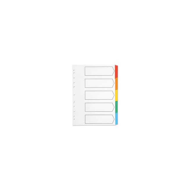 Index A4 Multi-Punched 5-Part Reinforced Multi-Colour Blank Tabs Q-Connect – Eco-Friendly, Labelling, Referencing, Works With A4, Mylar-Coated & Durable (KF01525)