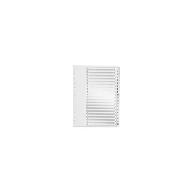 Index A4 Multi-Punched 1-20 Reinforced White Board Clear Tabbed Subject Dividers Q-Connect KF01531