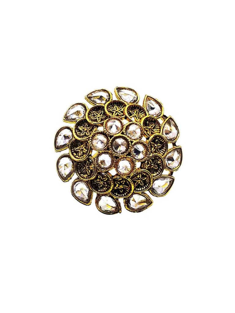 Gold Oxdised Floral Finger Ring With Reverse AD Stone - CNB1826