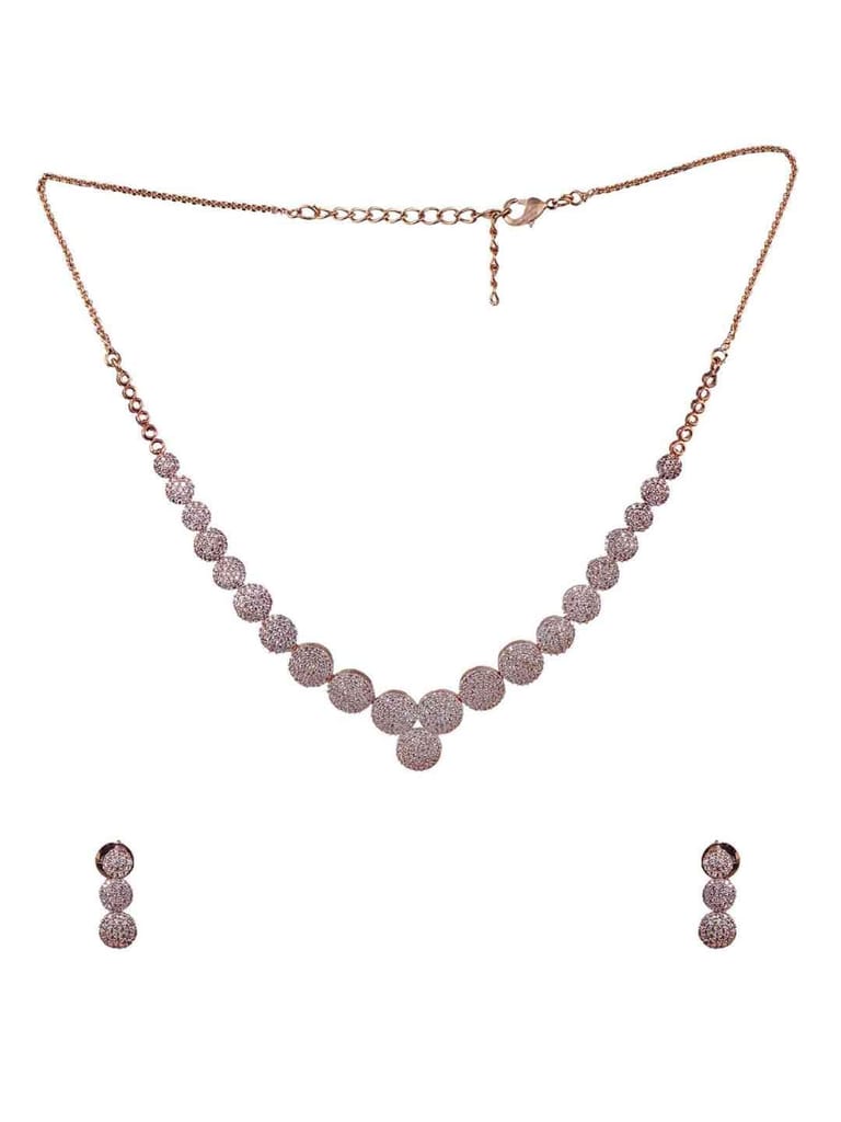 Amercan Diamond / Cz Necklace Set in Rose Gold Finish - CNB1237