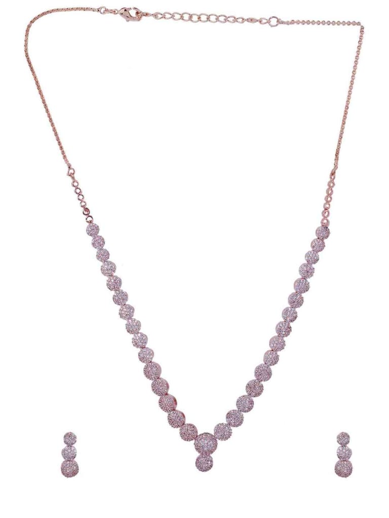 Amercan Diamond / Cz Necklace Set in Rose Gold Finish - CNB1239