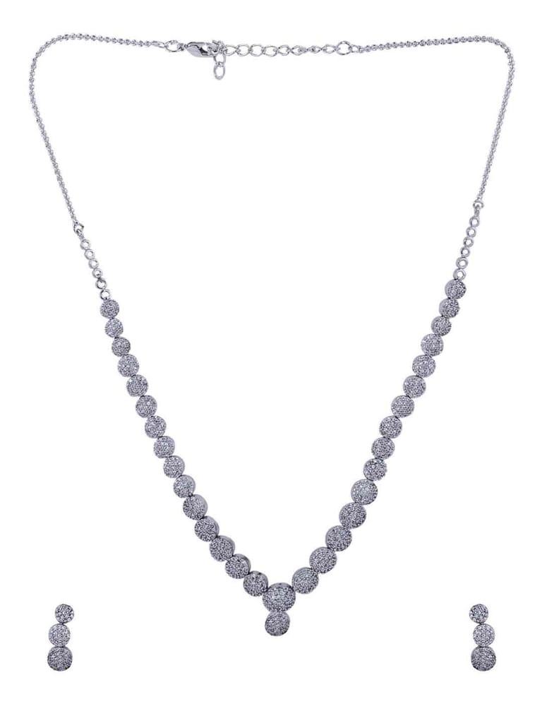 Amercan Diamond / Cz Necklace Set in Rhodium Finish - CNB1238