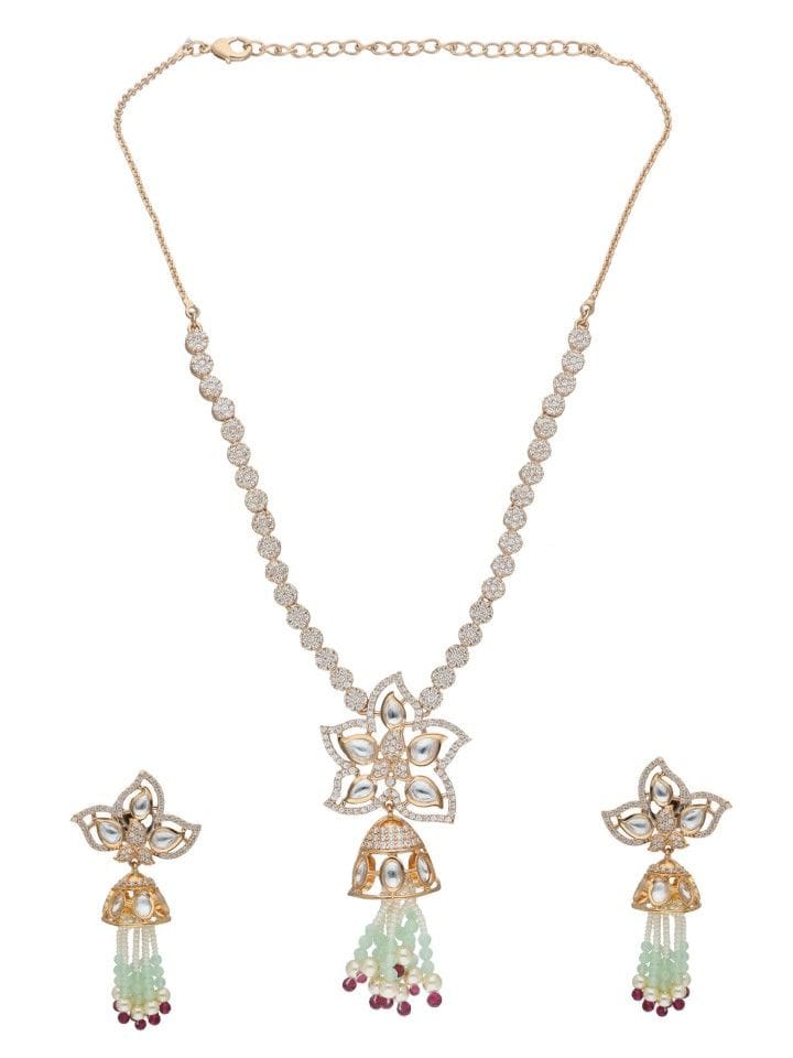 AD With Kundan Necklace Set in Rose Gold Finish - CNB1270