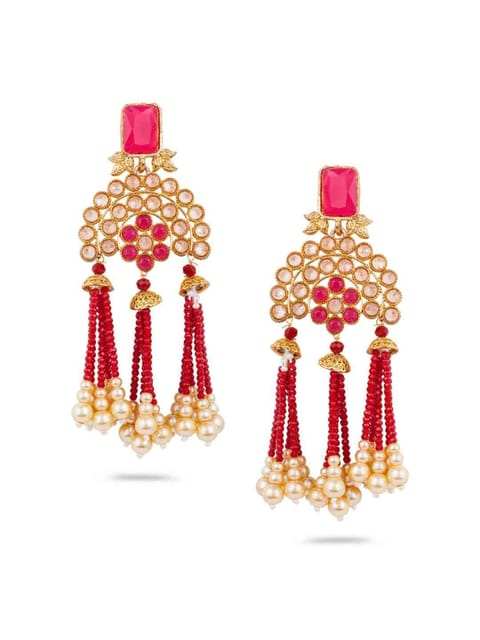 Drop Earrings with Beaded Tassels in Gold Finish - CNB577
