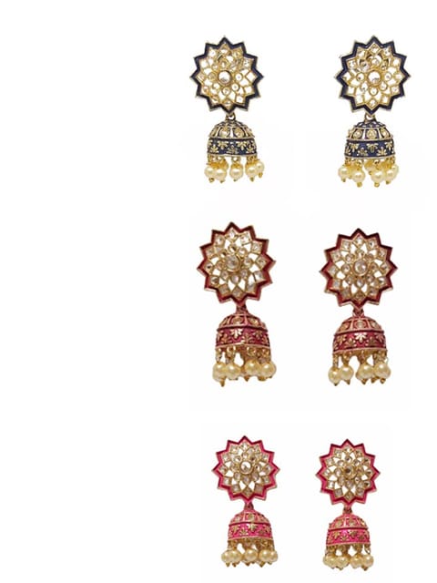 Reverse AD Jhumka Earrings in Montana, Rani Pink, Maroon color - CNB4366