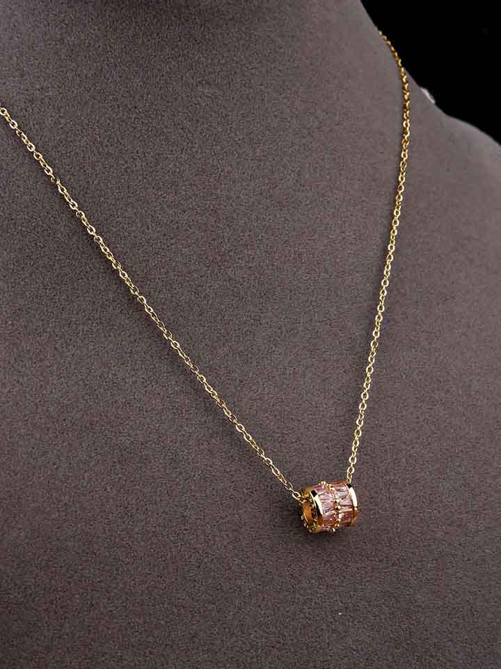 Western Pendant with Chain Set in Pink color - CNB3899